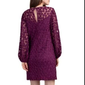 Trina Turk Lace Airie Dress Long Sleeve Sheer Fall Floral Purple Size 8 FLAW